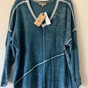 Democracy Teal/White Faded Lightweight Sweater-XL